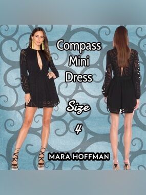 Mara Hoffman | Black Sheer Geometric Burnout Mini Dress Size 4